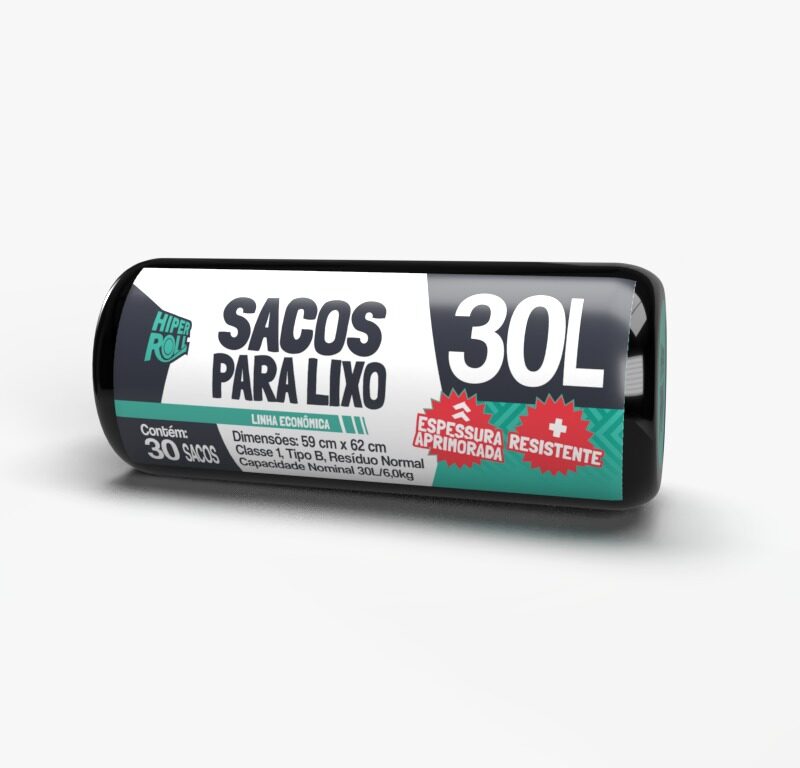 SACO PARA LIXO HIPERROLL ECONÔMICO PRETO | 59x62 - 30 LITROS C/30 SACOS FD C/20
