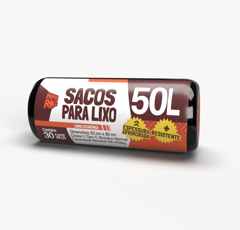 SACO PARA LIXO HIPERROLL ECONÔMICO PRETO | 63X80 - 50 LITROS C/30 SACOS FD C/20