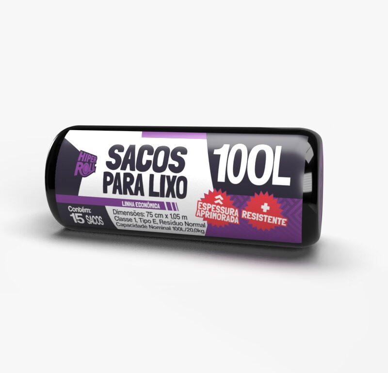 SACO PARA LIXO HIPERROLL ECONÔMICO PRETO | 75X105 100 LITROS C/15 SACOS FD C/20