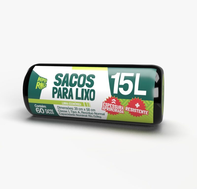 SACO PARA LIXO HIPERROLL ECONÔMICO PRETO | 39x58 - 15 LITROS C/60 FARDO C/20