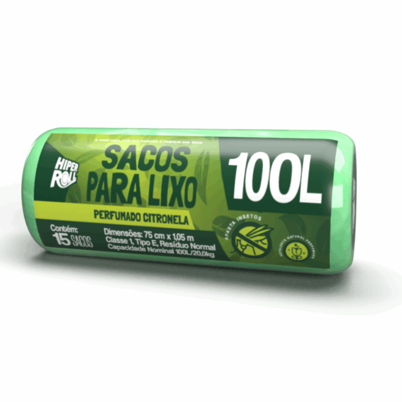SACO PARA LIXO CITRONELA | 100 LITROS C/15 SACOS FD C/20 | 75X105
