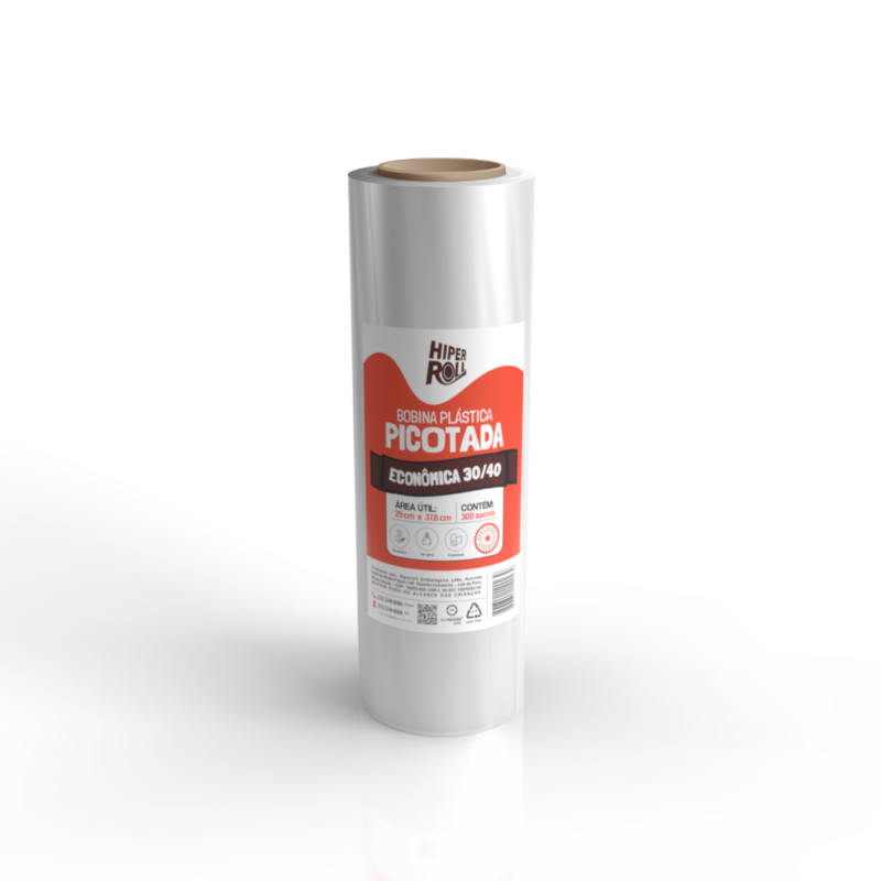 BOBINA PICOTADA PLÁSTICA ECONÔMICA 30X40 | C/300 SACOS FD C/8