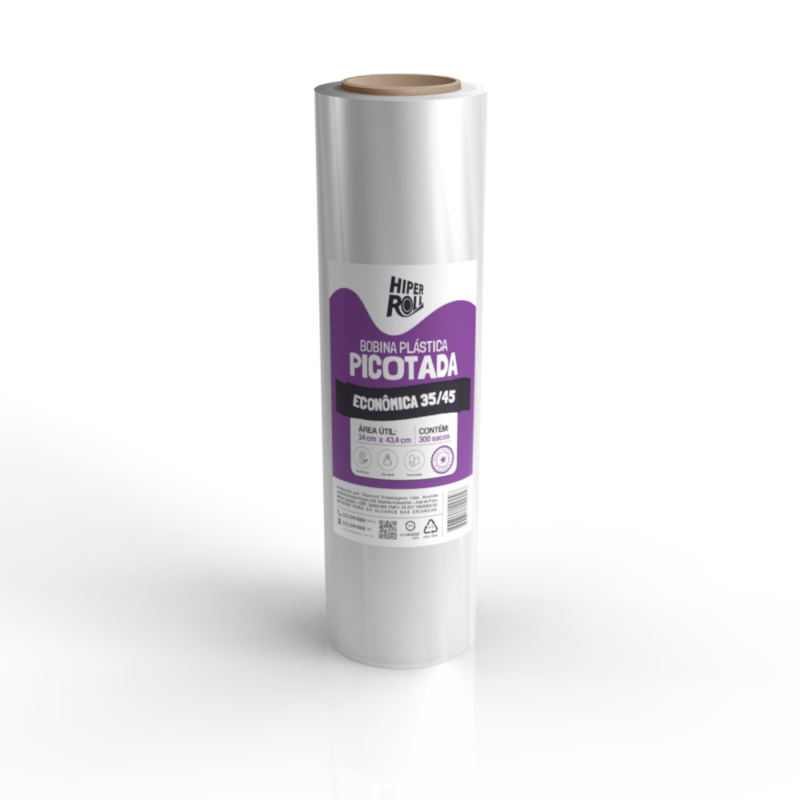 BOBINA PICOTADA PLÁSTICA ECONÔMICA 35X45 | C/300 SACOS FD C/6
