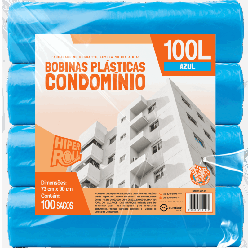 SACO PLÁSTICO CONDOMÍNIO LEVE | 73x90 100 LITROS C/25 SACOS POR ROLO