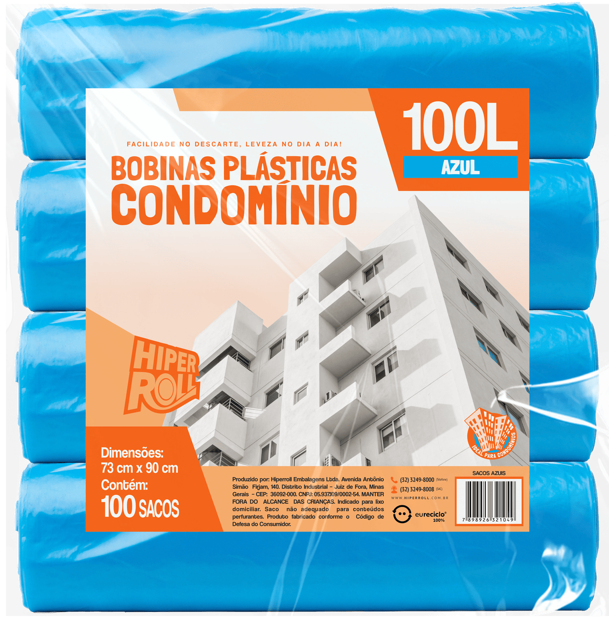 SACO PLÁSTICO CONDOMÍNIO LEVE | 73x90 100 LITROS C/25 SACOS POR ROLO