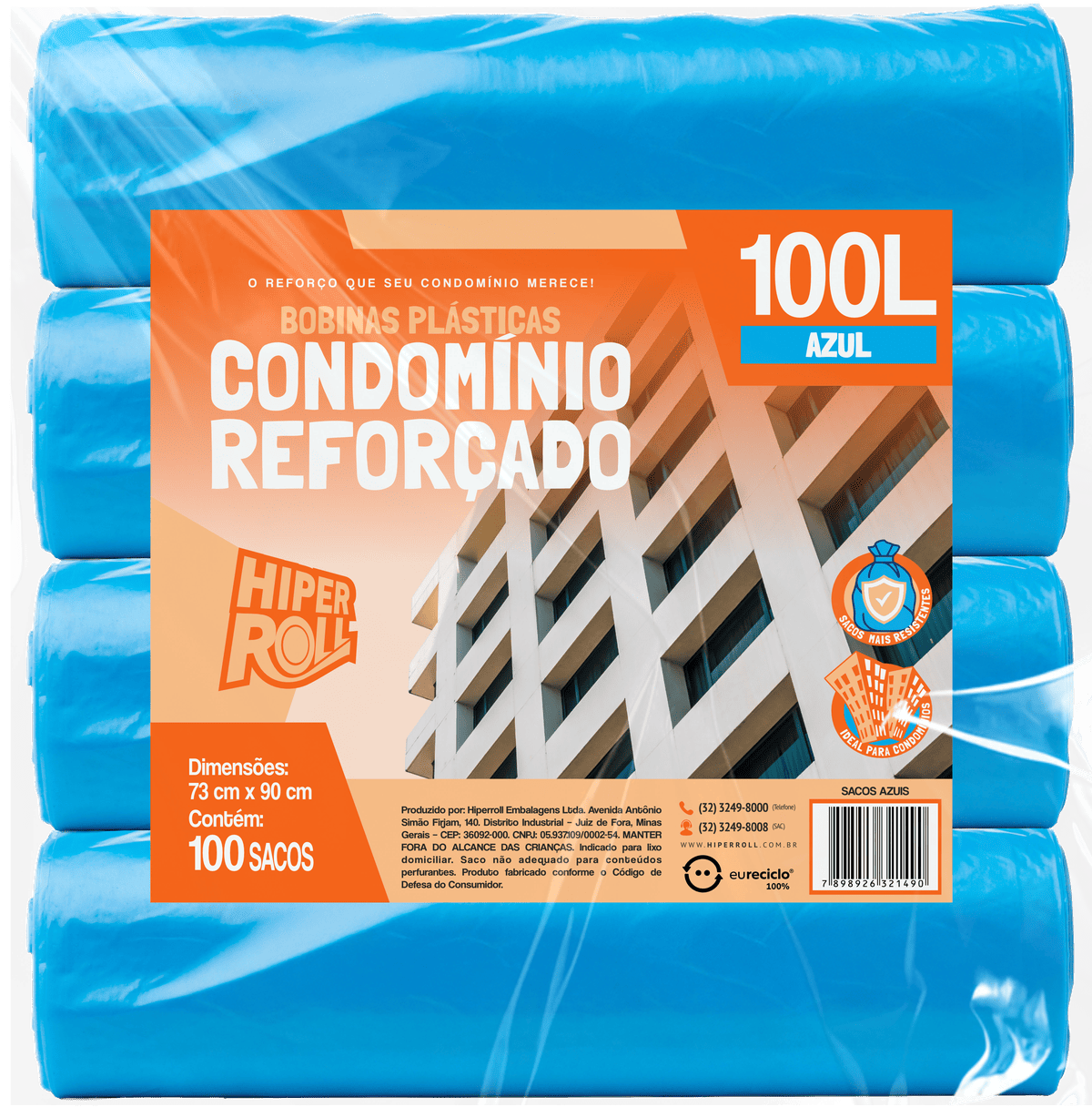 SACO PLÁSTICO CONDOMÍNIO REFORÇADO | 73x85 100 LITROS C/25 SACOS POR ROLO