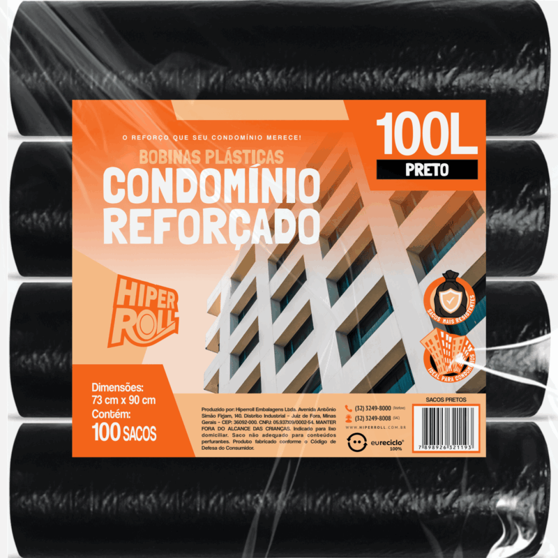 BOBINA PLÁSTICA CONDOMÍNIO REFORÇADO | 73X85 100 LITROS C/25 SACOS POR ROLO