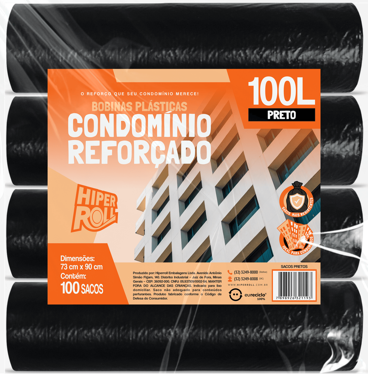BOBINA PLÁSTICA CONDOMÍNIO REFORÇADO | 73X85 100 LITROS C/25 SACOS POR ROLO
