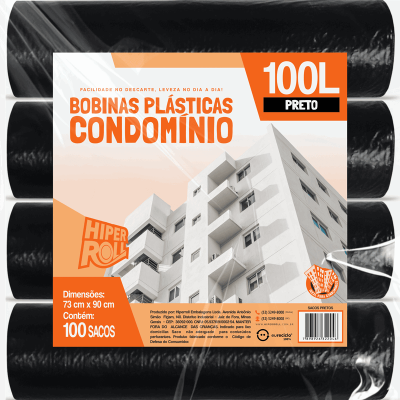 SACO PLÁSTICO CONDOMÍNIO LEVE | 73x90 100 LITROS C/25 SACOS POR ROLO