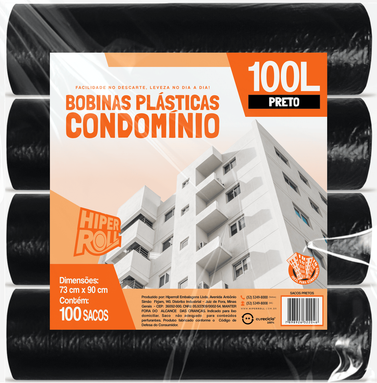 SACO PLÁSTICO CONDOMÍNIO LEVE | 73x90 100 LITROS C/25 SACOS POR ROLO