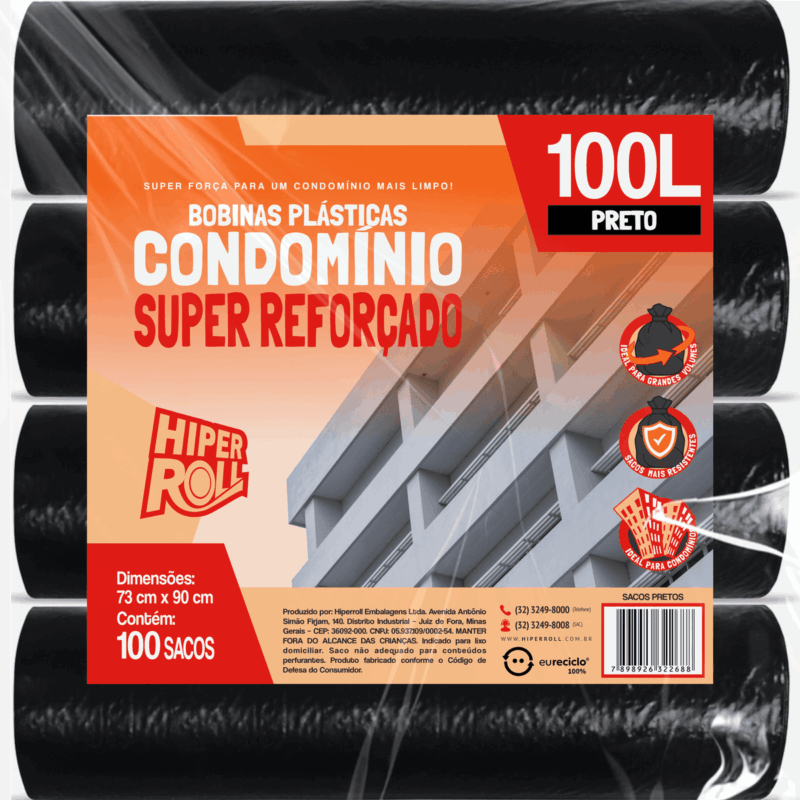 BOBINA PLÁSTICA CONDOMÍNIO SUPER REFORÇADO| 73x85 100 LITROS C/25 SACOS POR ROLO