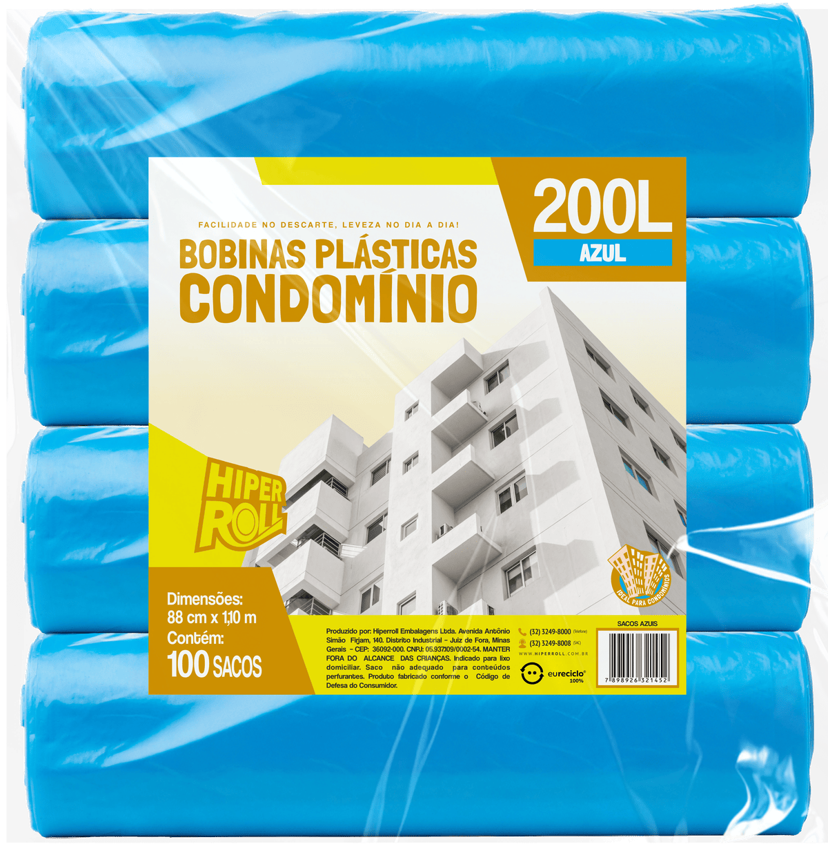 SACO PLÁSTICO CONDOMÍNIO LEVE | 88x110 200 LITROS C/25 SACOS POR ROLO