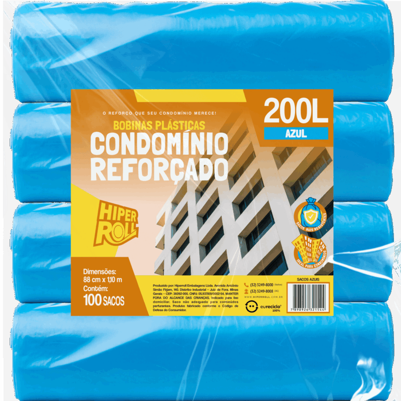 SACO PLÁSTICO CONDOMÍNIO REFORÇADO | 88x100 200 LITROS C/25 SACOS POR ROLO