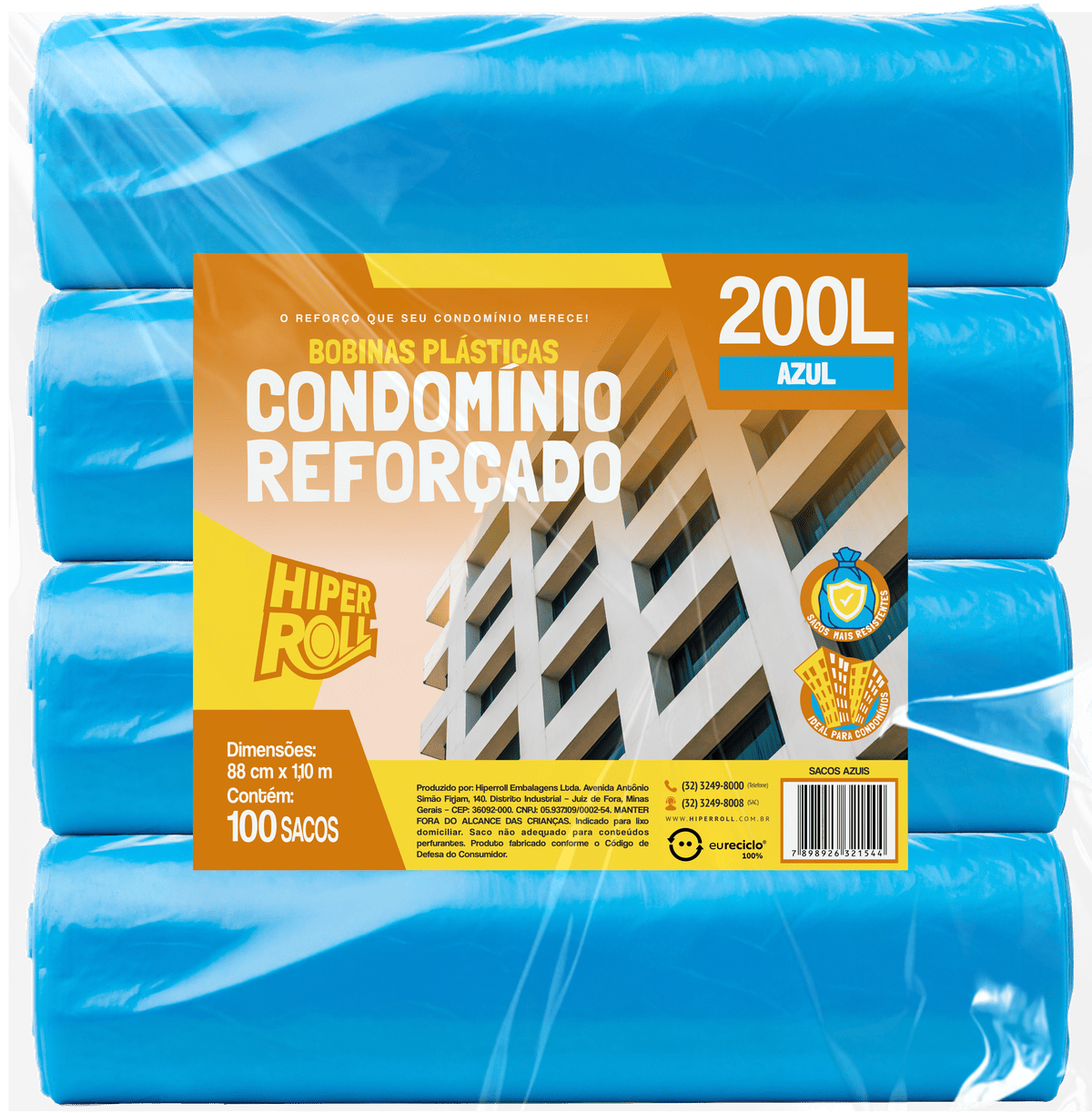 SACO PLÁSTICO CONDOMÍNIO REFORÇADO | 88x100 200 LITROS C/25 SACOS POR ROLO