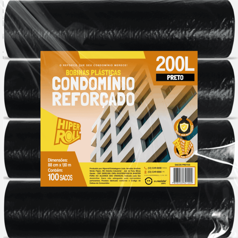 BOBINA PLÁSTICA CONDOMÍNIO REFORÇADO | 88X110 200 LITROS C/25 SACOS POR ROLO