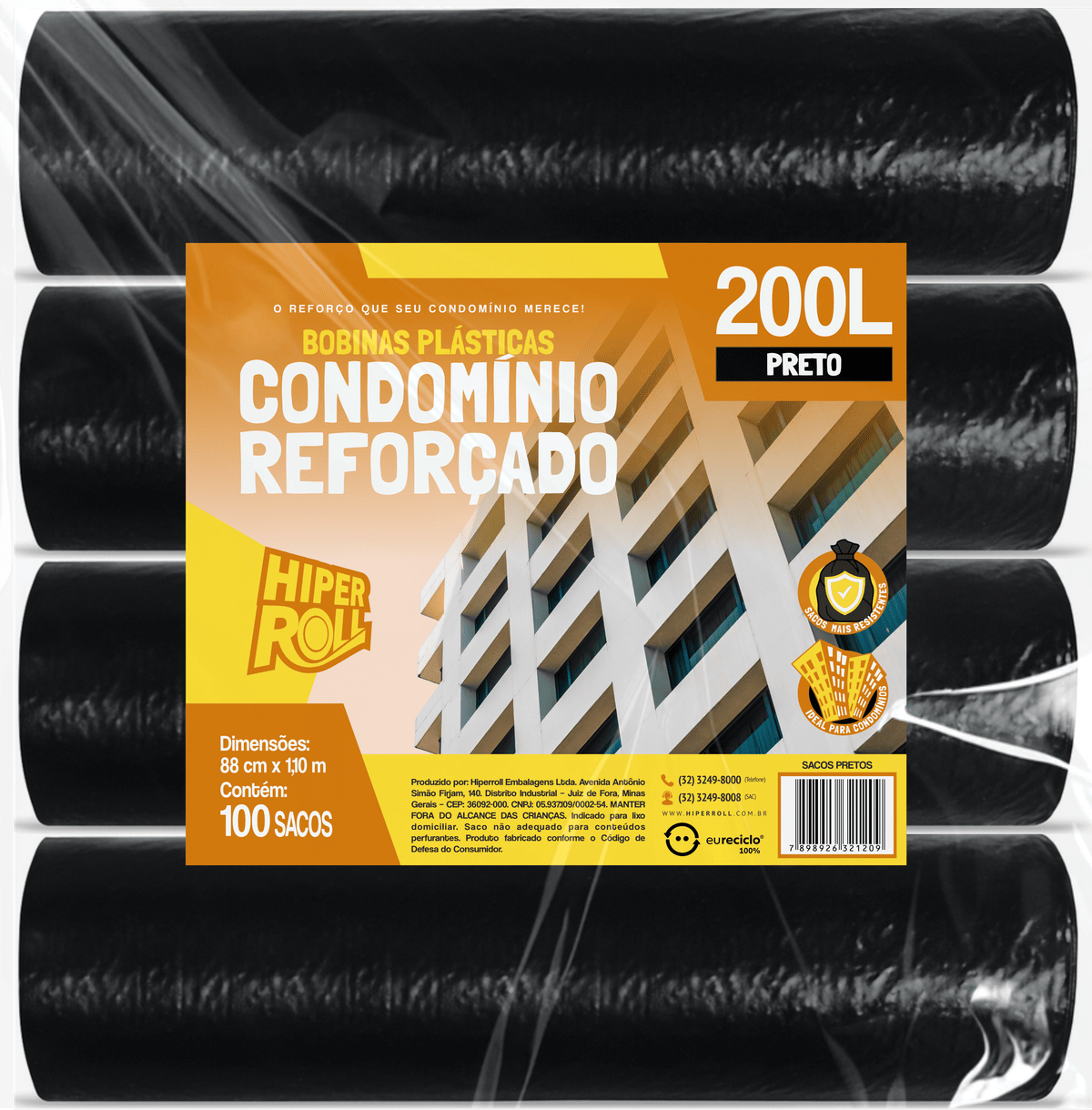 BOBINA PLÁSTICA CONDOMÍNIO REFORÇADO | 88X110 200 LITROS C/25 SACOS POR ROLO