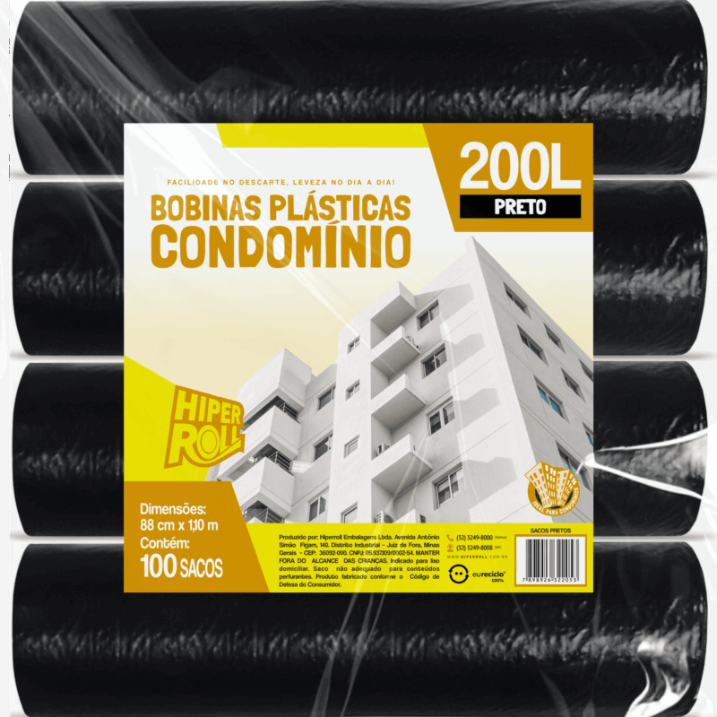 SACO PLÁSTICO CONDOMÍNIO LEVE | 88x110 200 LITROS C/25 SACOS POR ROLO