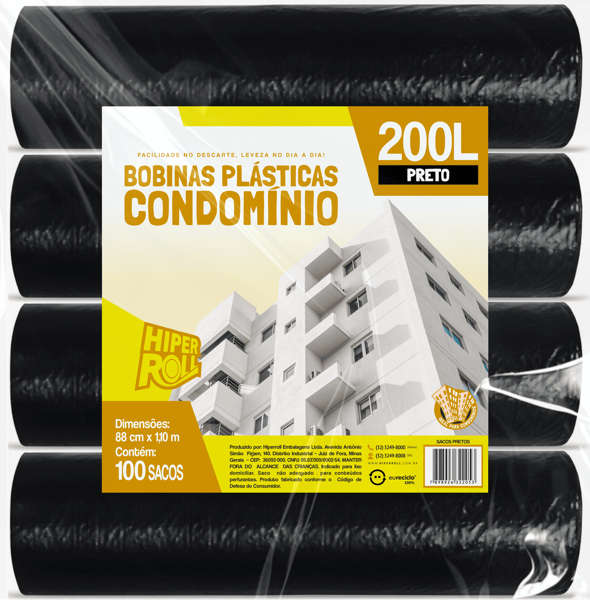 SACO PLÁSTICO CONDOMÍNIO LEVE | 88x110 200 LITROS C/25 SACOS POR ROLO