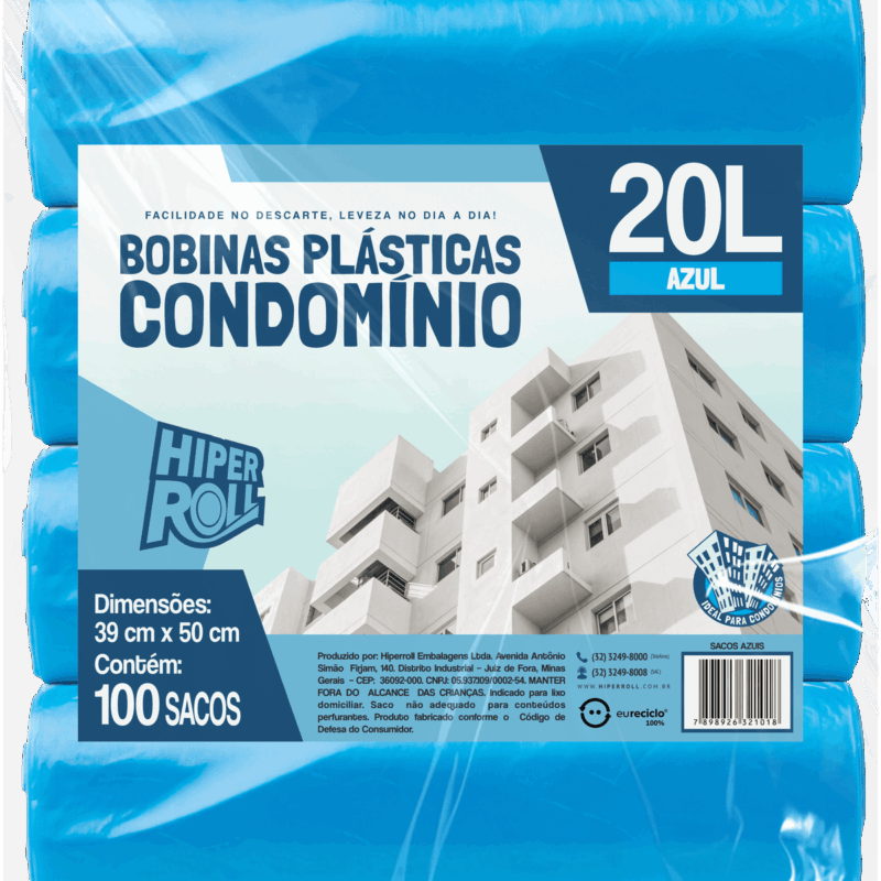 SACO PLÁSTICO CONDOMÍNIO LEVE | 38x50 20 LITROS C/25 SACOS POR ROLO