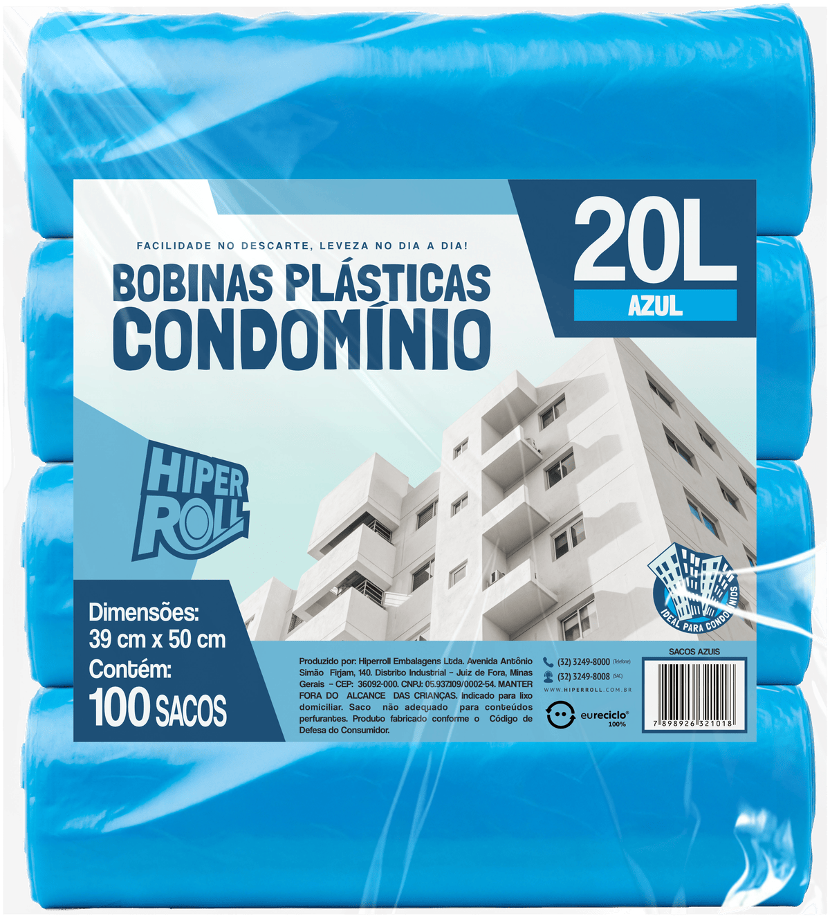 SACO PLÁSTICO CONDOMÍNIO LEVE | 38x50 20 LITROS C/25 SACOS POR ROLO