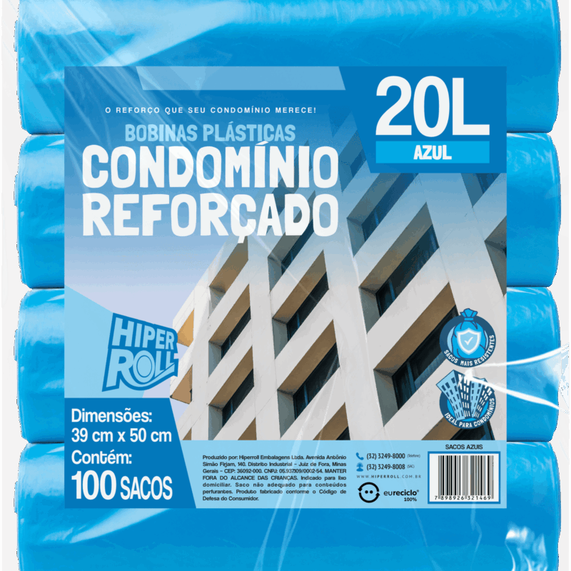 SACO PLÁSTICO CONDOMÍNIO REFORÇADO | 38x50 20 LITROS C/25 SACOS POR ROLO