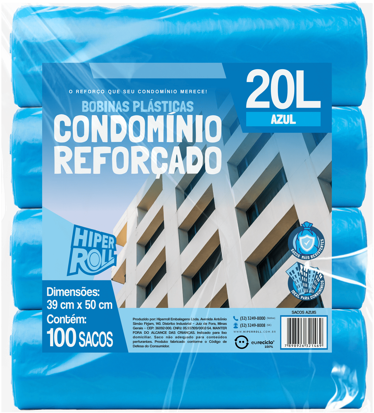 SACO PLÁSTICO CONDOMÍNIO REFORÇADO | 38x50 20 LITROS C/25 SACOS POR ROLO
