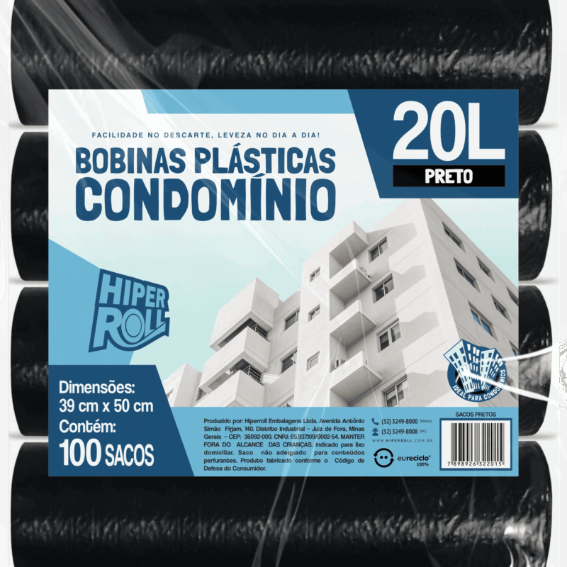 SACO PLÁSTICO CONDOMÍNIO LEVE | 38x50 20 LITROS C/25 SACOS POR ROLO