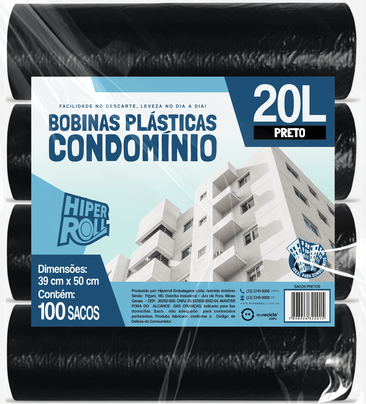 SACO PLÁSTICO CONDOMÍNIO LEVE | 38x50 20 LITROS C/25 SACOS POR ROLO