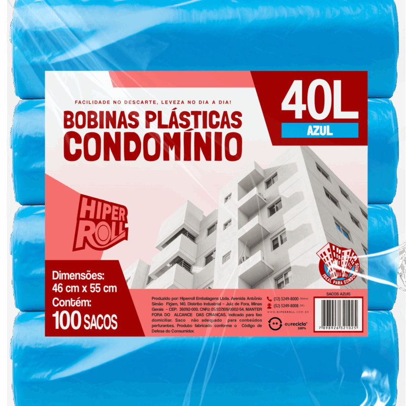 SACO PLÁSTICO CONDOMÍNIO LEVE | 46x55 40 LITROS C/25 SACOS POR ROLO