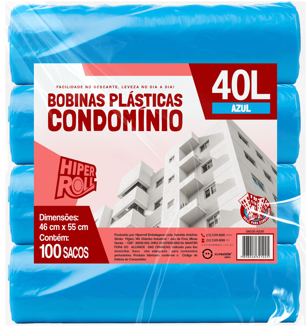 SACO PLÁSTICO CONDOMÍNIO LEVE | 46x55 40 LITROS C/25 SACOS POR ROLO