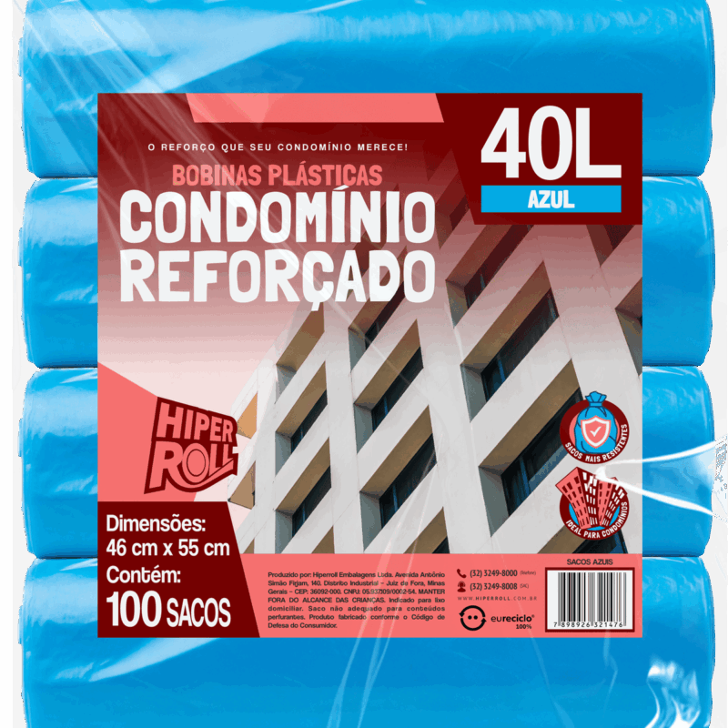 SACO PLÁSTICO CONDOMÍNIO REFORÇADO | 46x55 40 LITROS C/25 SACOS POR ROLO