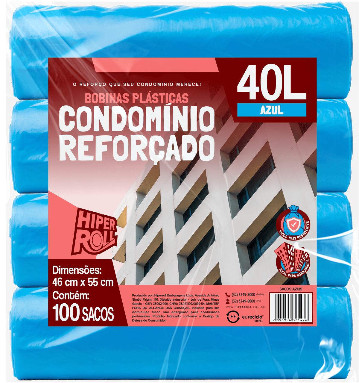 SACO PLÁSTICO CONDOMÍNIO REFORÇADO | 46x55 40 LITROS C/25 SACOS POR ROLO