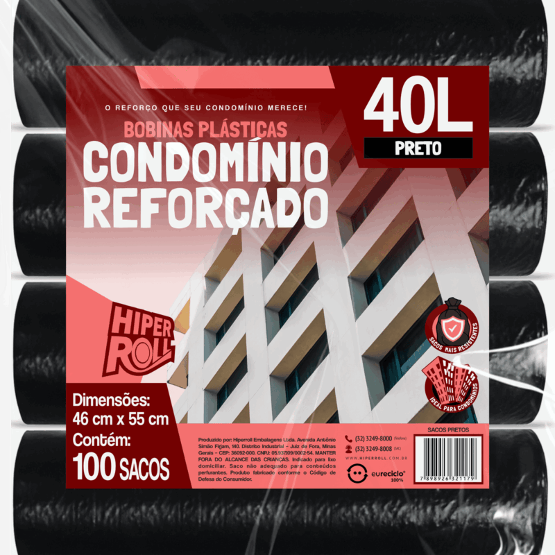 SACO PLÁSTICO CONDOMÍNIO REFORÇADO | 48x55 40 LITROS C/25 SACOS POR ROLO