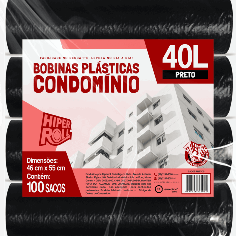 SACO PLÁSTICO CONDOMÍNIO LEVE | 46x55 40 LITROS C/25 SACOS POR ROLO