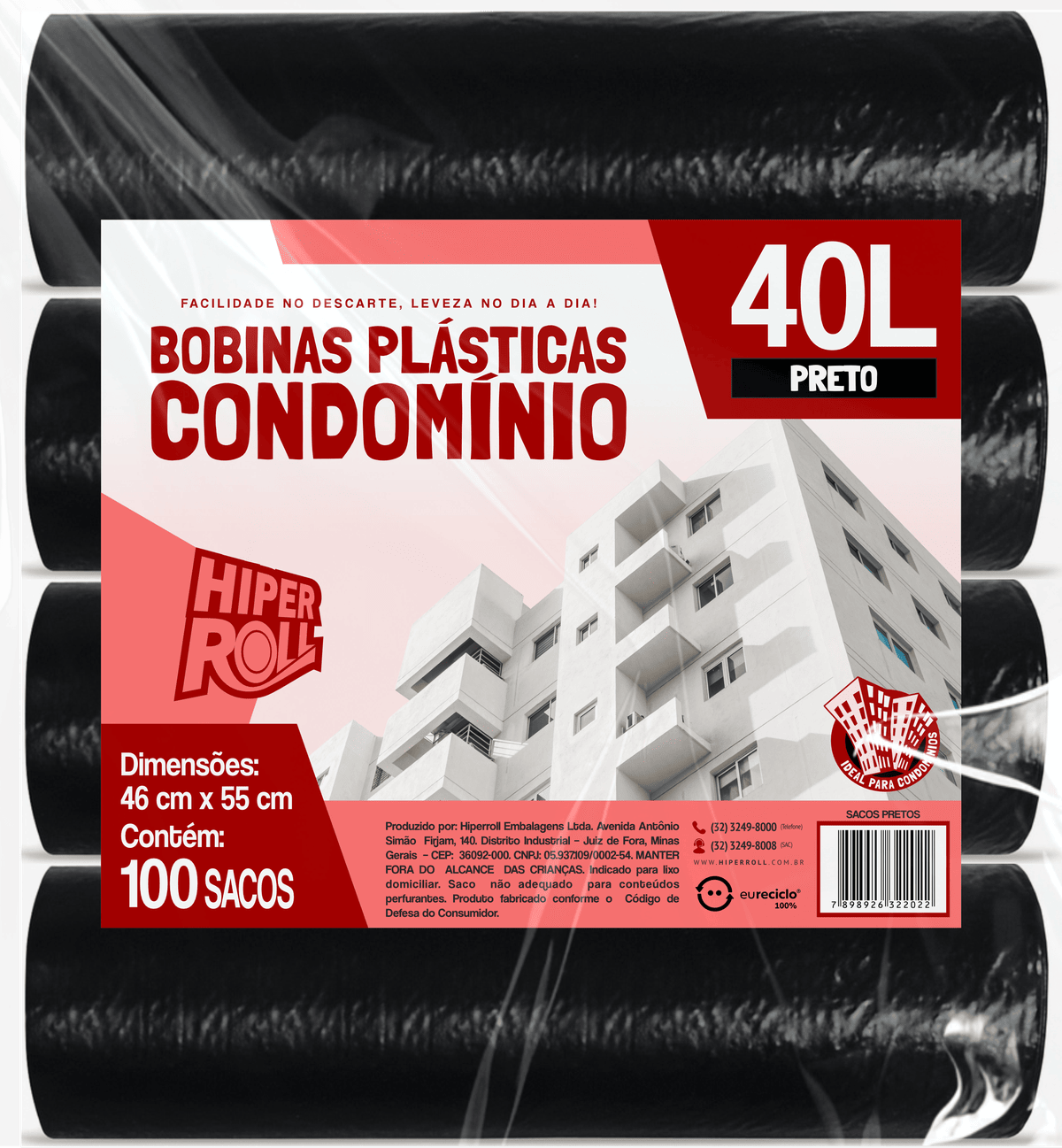 SACO PLÁSTICO CONDOMÍNIO LEVE | 46x55 40 LITROS C/25 SACOS POR ROLO
