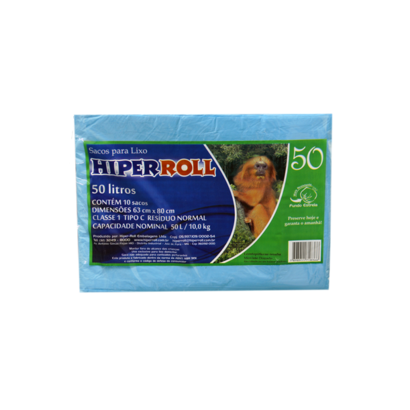 SACO PARA LIXO AZUL 63x80 | 50 LITROS C/10 SACOS FD C/25