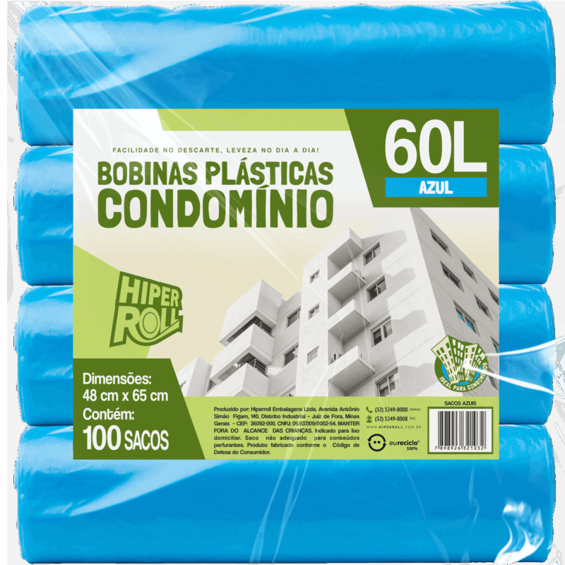 SACO PLÁSTICO CONDOMÍNIO LEVE | 48x65 60 LITROS C/25 SACOS POR ROLO
