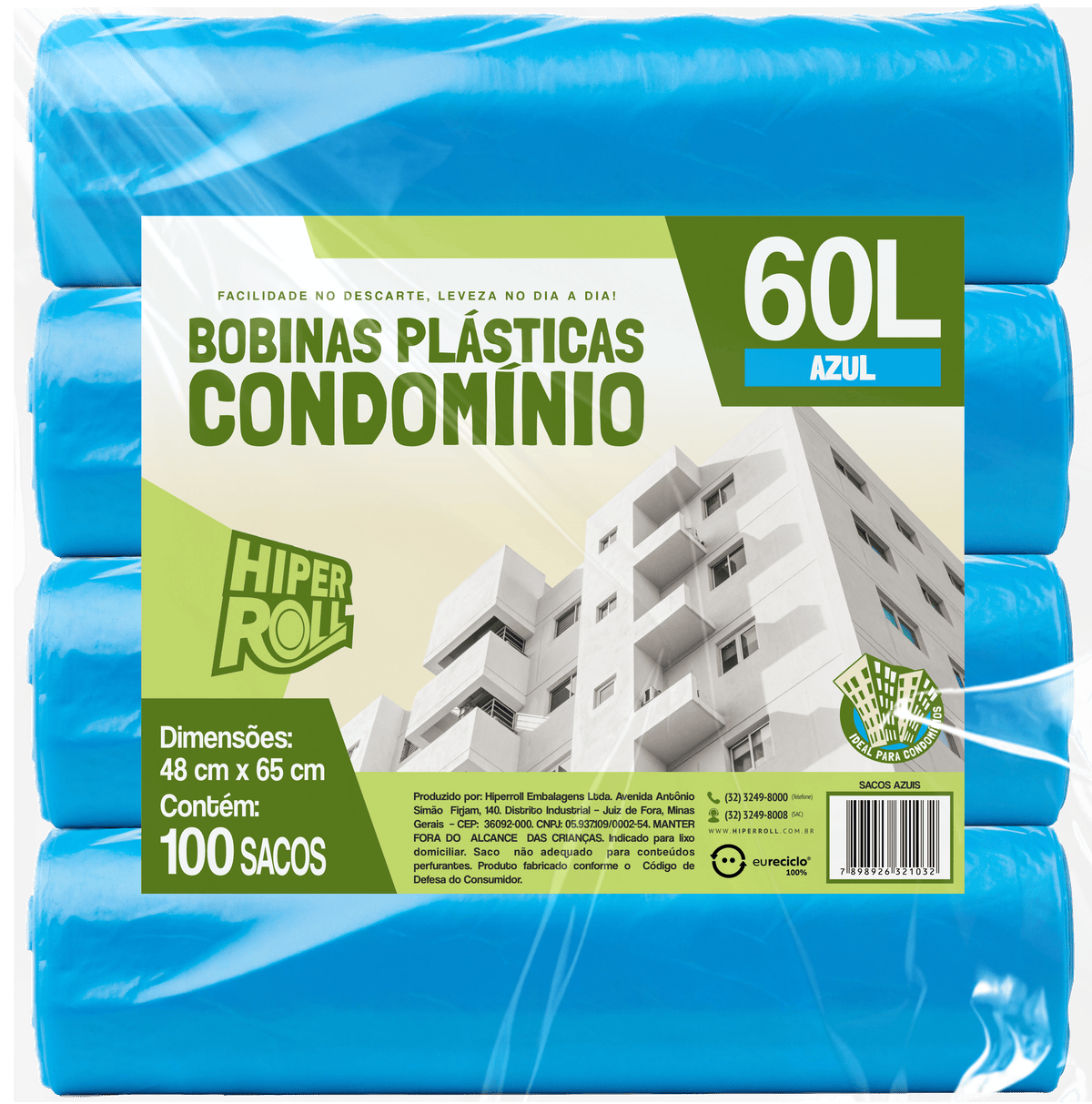 SACO PLÁSTICO CONDOMÍNIO LEVE | 48x65 60 LITROS C/25 SACOS POR ROLO