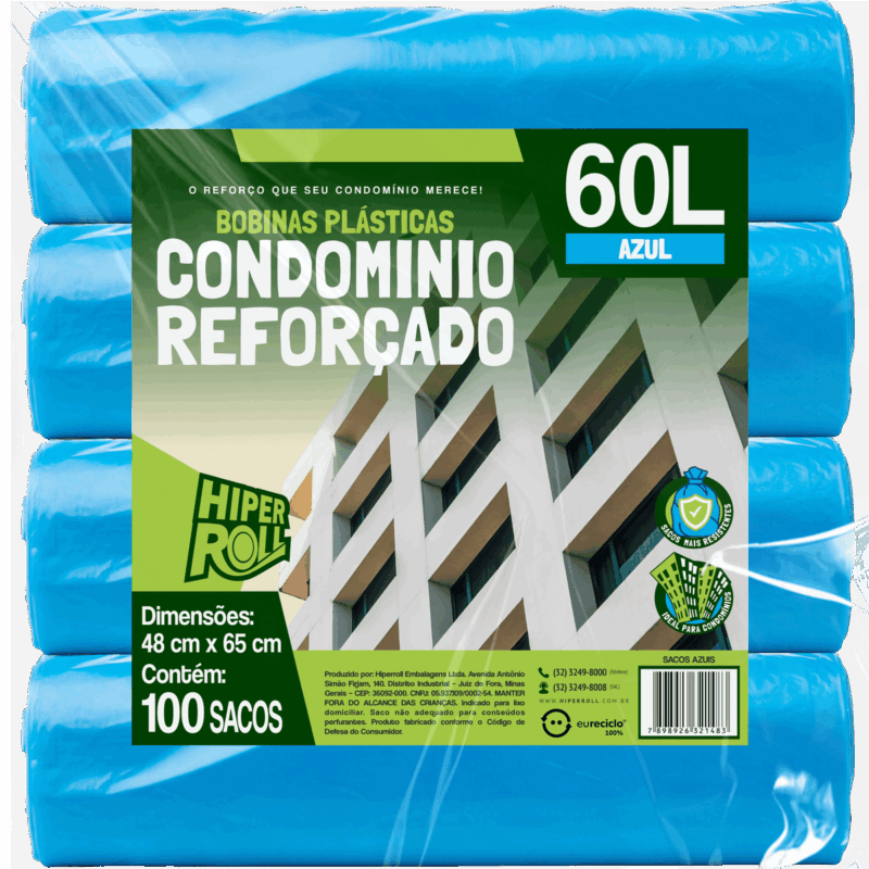 SACO PLÁSTICO CONDOMÍNIO REFORÇADO | 48x65 60 LITROS C/25 SACOS POR ROLO