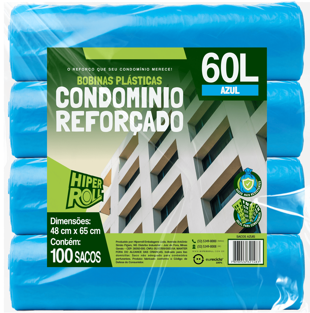 SACO PLÁSTICO CONDOMÍNIO REFORÇADO | 48x65 60 LITROS C/25 SACOS POR ROLO