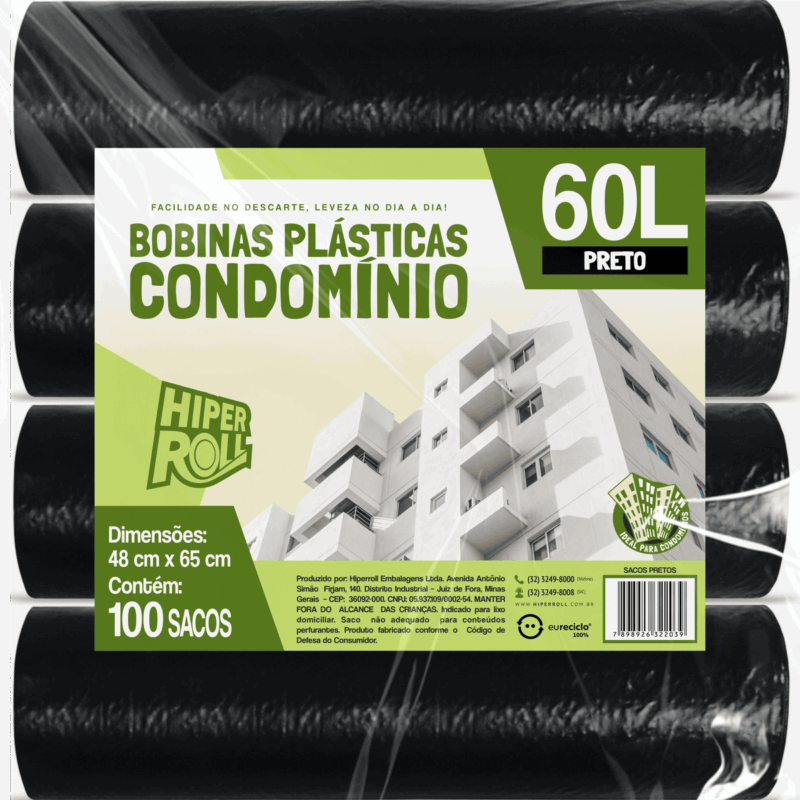 SACO PLÁSTICO CONDOMÍNIO LEVE | 48x65 60 LITROS C/25 SACOS POR ROLO