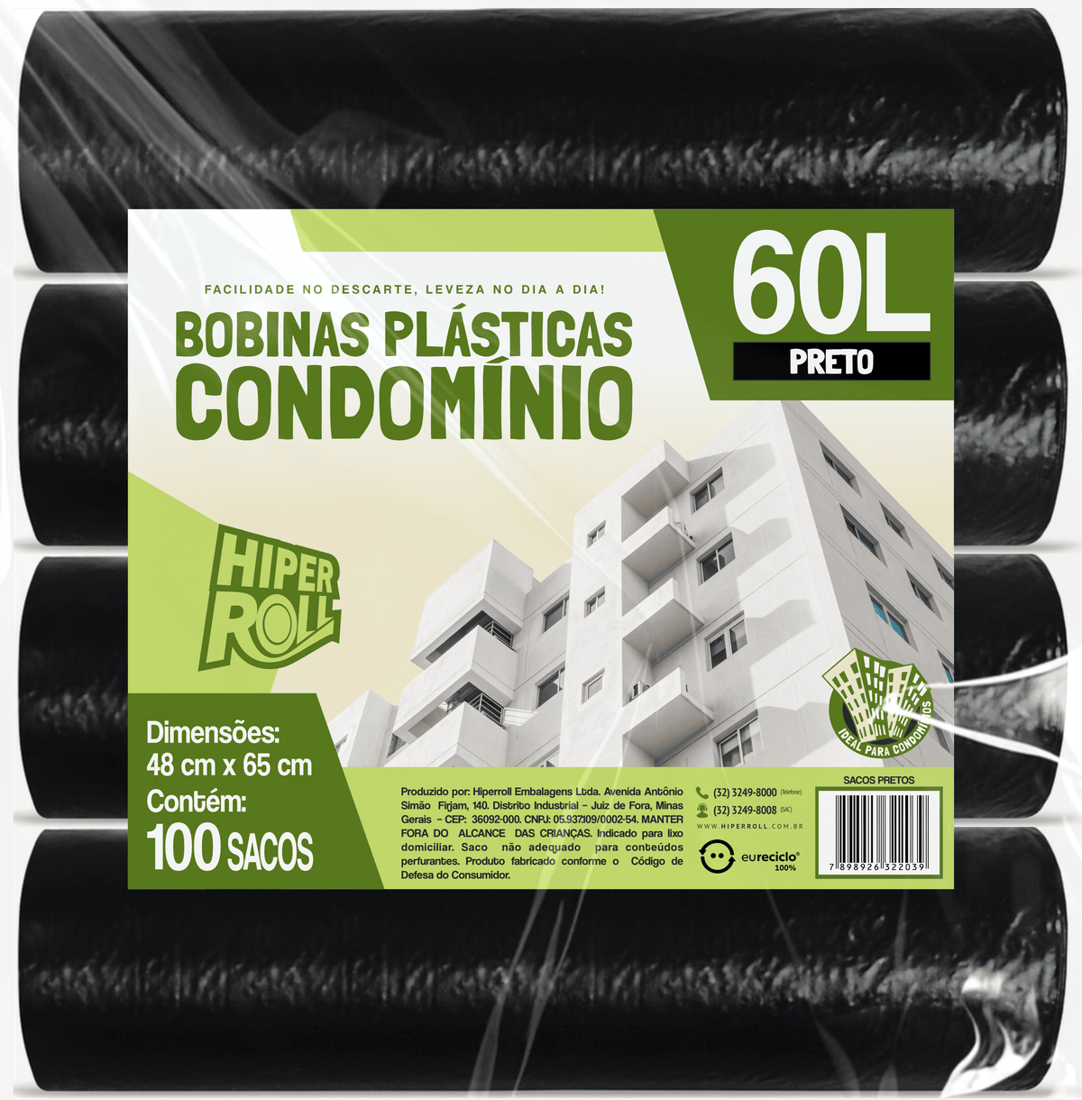 SACO PLÁSTICO CONDOMÍNIO LEVE | 48x65 60 LITROS C/25 SACOS POR ROLO