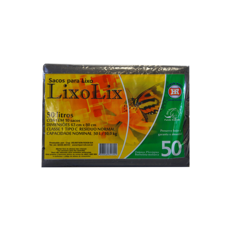 SACO PARA LIXO PRETO 63x80 | 50 LITROS C/10 SACOS FD C/25