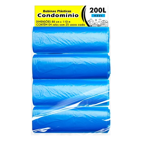 SACO PLÁSTICO CONDOMÍNIO LEVE | 88x110 200 LITROS C/25 SACOS POR ROLO