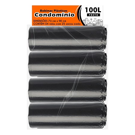 SACO PLÁSTICO CONDOMÍNIO LEVE | 73x90 100 LITROS C/25 SACOS POR ROLO