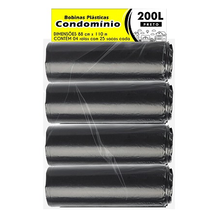 SACO PLÁSTICO CONDOMÍNIO LEVE | 88x110 200 LITROS C/25 SACOS POR ROLO