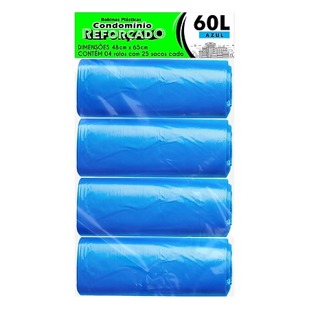 SACO PLÁSTICO CONDOMÍNIO REFORÇADO | 48x65 60 LITROS C/25 SACOS POR ROLO