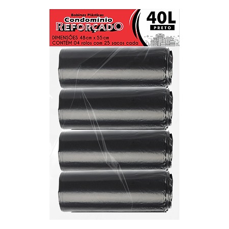 SACO PLÁSTICO CONDOMÍNIO REFORÇADO | 48x55 40 LITROS C/25 SACOS POR ROLO