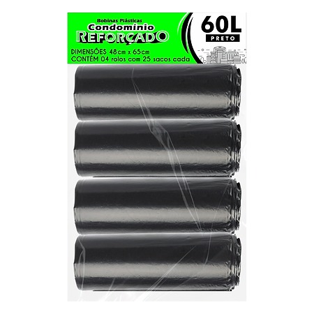 BOBINA PLÁSTICA CONDOMÍNIO REFORÇADO | 48x65 60 LITROS C/25 SACOS POR ROLO