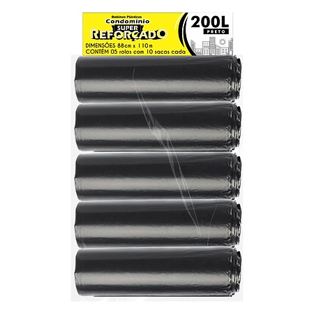 BOBINA PLÁSTICA CONDOMÍNIO SUPER REFORÇADO 88x110 200 LITROS C/10 SACOS POR ROLO